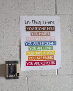 Classroom artwork featuring positive affirmations.
